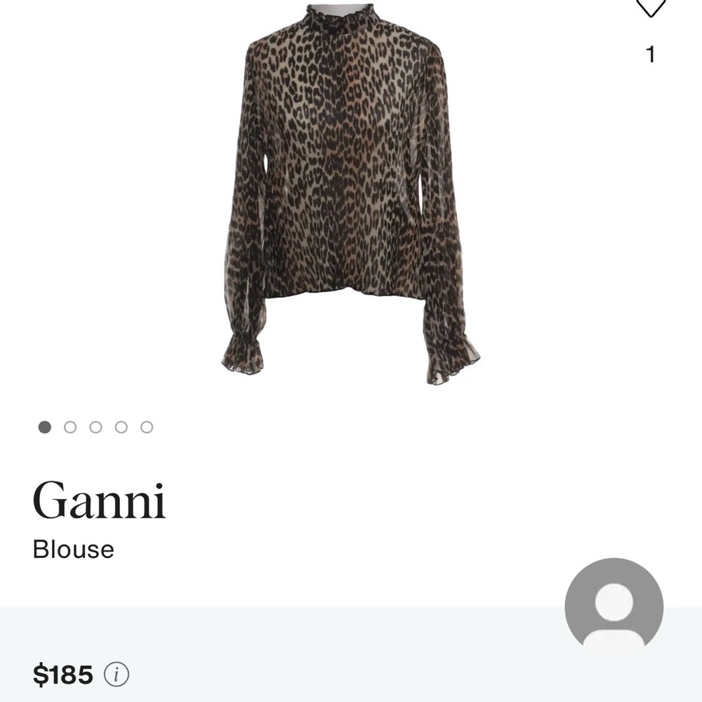 Ganni Brown Leopard-Print Sheer Long-Sleeve Blouse
